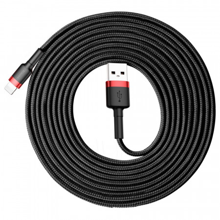 Кабел за зареждане и данни с оплетка BASEUS Cafule USB Type A към Lightning с бързо зареждане 3.0 2A 3m черен / червен (CALKLF-R91)