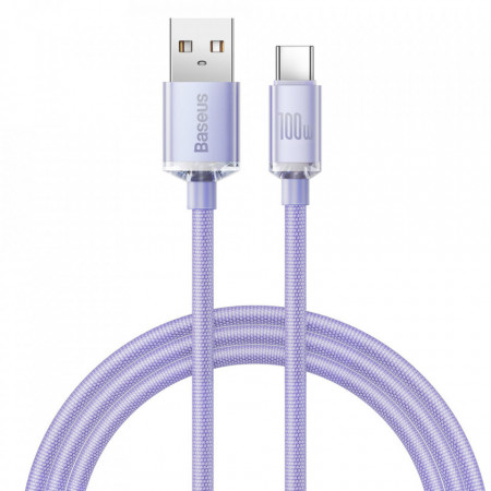 Кабел за зареждане и данни BASEUS Crystal Shine USB Type A към USB Type C с бързо зареждане 100W 1.2m (CAJY000405) лилав - Img 1