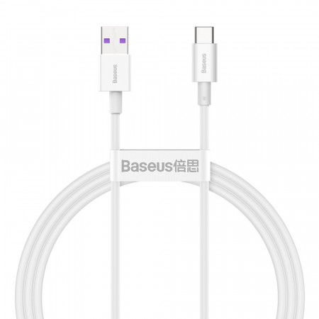 Кабел за зареждане и данни BASEUS Superior USB Type A към USB Type C с бързо зареждане 66 W 6A 1m бял (CATYS-02)