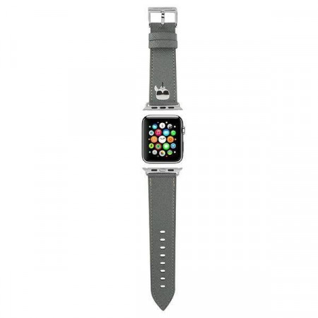 Каишка от еко кожа KARL LAGERFELD Saffiano Karl Heads KLAWMOKHG - Apple Watch 41mm Series 9 / 41mm Series 8 / 41mm Series 7 / 40mm Series 6 / 40mm SE / 40mm Series 5 / 40mm Series 4 / 38mm Series 3 / 38mm Series 2 / 38mm (1st gen) сребрист / сребрист stra