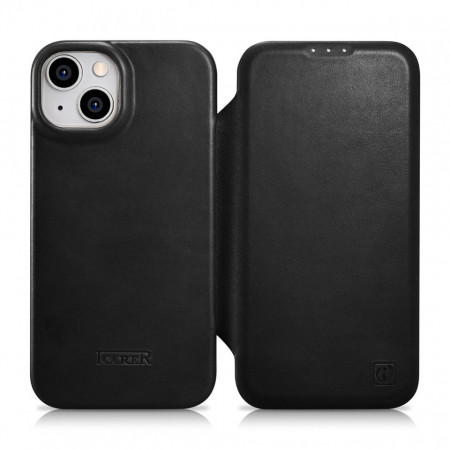 Калъф тип книга от естествена кожа iCARER CE Oil Wax Premium MagSafe - iPhone 14 Plus черен