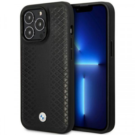 Оригинален гръб от еко кожа BMW Leather Diamond MagSafe BMHMP14X22RFGK - iPhone 14 Pro Max черен