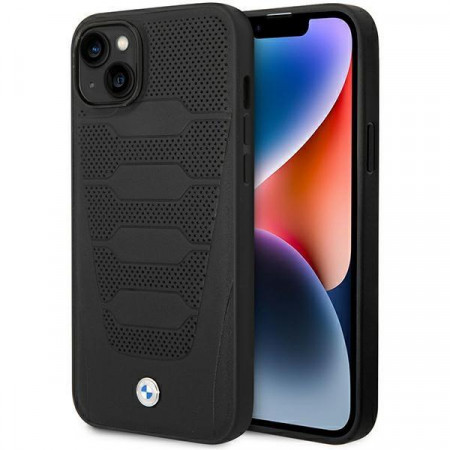 Оригинален гръб от еко кожа BMW Leather Seats BMHCP14S22RPSK - iPhone 14 черен