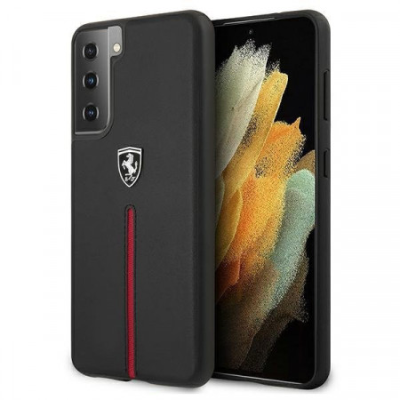 Оригинален гръб от естествена кожа FERRARI Off Track Leather Nylon Stripe FEOSIHCS21MBK - Samsung Galaxy S21+ 5G черен