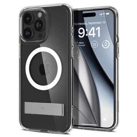 Оригинален гръб със стойка SPIGEN Ultra Hybrid S MagSafe - iPhone 15 Pro прозрачен
