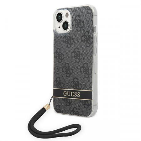 Оригинален гръб с гривна GUESS 4G Print Strap GUOHCP14MH4STK - iPhone 14 Plus черен