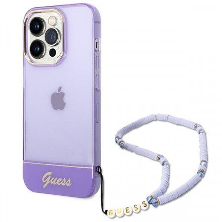 Оригинален гръб с гривна GUESS Translucent Pearl Strap GUHCP14LHGCOHU - iPhone 14 Pro лилав