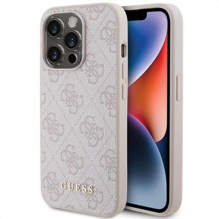 Оригинален гръб GUESS 4G Metal Gold Logo - iPhone 15 Pro розов