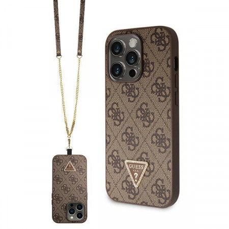 Оригинален гръб GUESS 4G Metal Logo с презрамка GUHCP14LP4TDSCPW - iPhone 14 Pro кафяв
