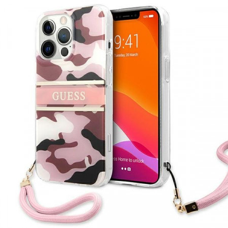 Оригинален гръб GUESS Camo GUHCP13XKCABPI с връзка - iPhone 13 Pro Max розов - Img 1