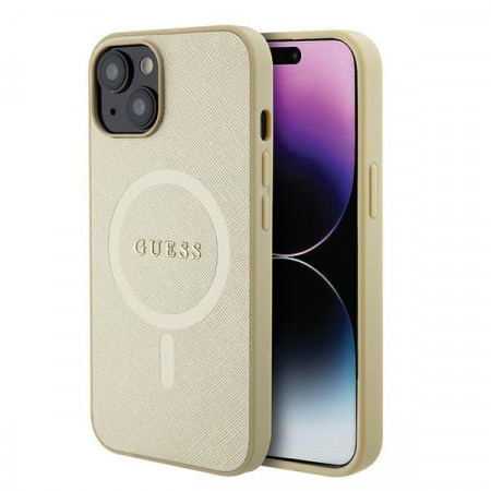 Оригинален гръб GUESS Saffiano MagSafe GUHMP15SPSAHMCB - iPhone 15 златист