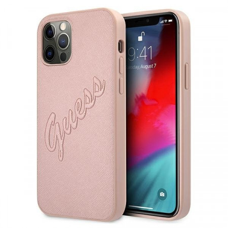 Оригинален гръб GUESS Saffiano Vintage Script GUHCP12LRSAVSRG - iPhone 12 Pro Max розов
