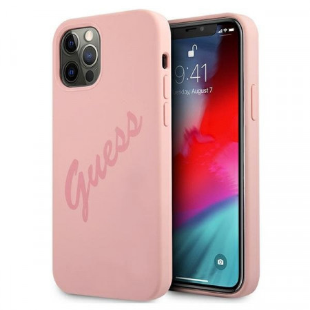 Оригинален гръб GUESS Silicone Vintage Script GUHCP12LLSVSPI - iPhone 12 Pro Max розов