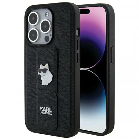 Оригинален гръб KARL LAGERFELD Gripstand Saffiano Choupette Pins - iPhone 14 Pro Max черен