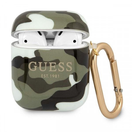 Оригинален калъф за слушалки GUESS Camo GUA2UCAMA - AirPods 1 / 2 зелен / каки