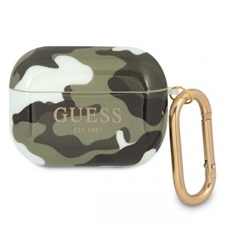 Оригинален калъф за слушалки GUESS Camo GUAPUCAMA - AirPods Pro зелен / каки