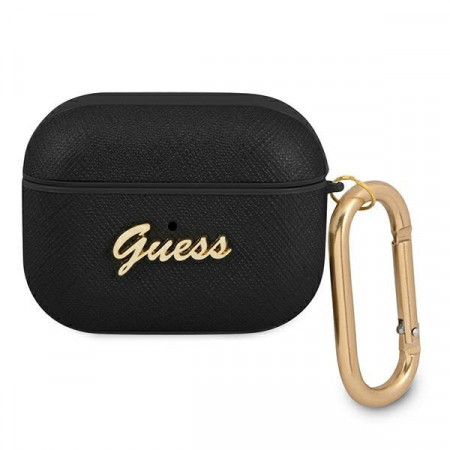 Оригинален калъф за слушалки GUESS Saffiano Script Metal GUAPSASMK - AirPods Pro черен