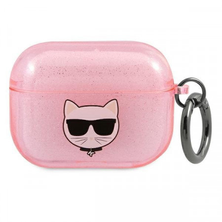 Оригинален калъф за слушалки Karl LAGERFELD Glitter Choupette KLA3UCHGP - AirPods 3 розов