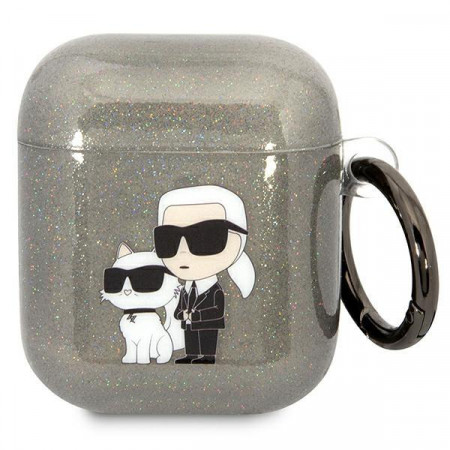 Оригинален калъф за слушалки Karl LAGERFELD Glitter Karl&Choupette KLA2HNKCTGK - AirPods 1 / 2 черен