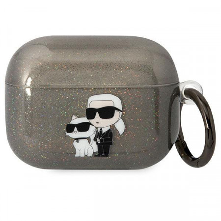 Оригинален калъф за слушалки Karl LAGERFELD Glitter Karl&Choupette KLAPHNKCTGK - AirPods Pro черен