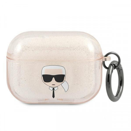 Оригинален калъф за слушалки Karl LAGERFELD Glitter Karl's Head KLAPUKHGD - AirPods Pro златист