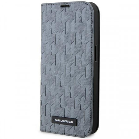 Оригинален калъф тип книга KARL LAGERFELD Saffiano Monogram KLBKP14XSAKLHPG - iPhone 14 Pro Max сребрист