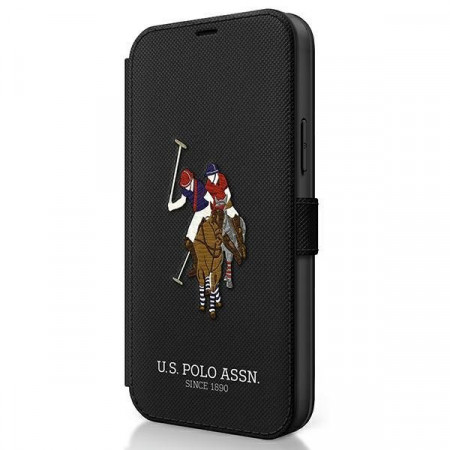 Оригинален калъф тип книга US POLO Polo Embroidery USFLBKP12MPUGFLBK - iPhone 12 / 12 Pro черен