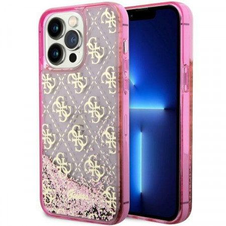 Оригинален полупрозрачен гръб GUESS 4G Liquid Glitter GUHCP14LLC4PSGP - iPhone 14 Pro розов