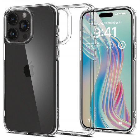 Оригинален прозрачен гръб с цветна рамка SPIGEN Crystal Hybrid - iPhone 15 Pro Max прозрачен
