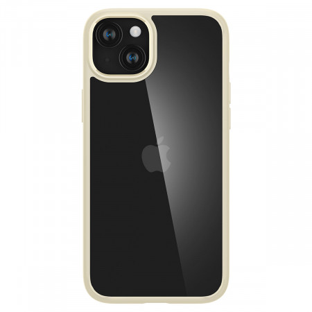 Оригинален прозрачен гръб с цветна рамка SPIGEN Crystal Hybrid - iPhone 15 Plus бежов