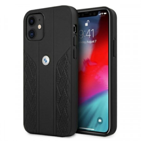 Оригинален твърд гръб от еко кожа BMW Leather Curve Perforate BMHCP12SRSPPK - iPhone 12 mini черен