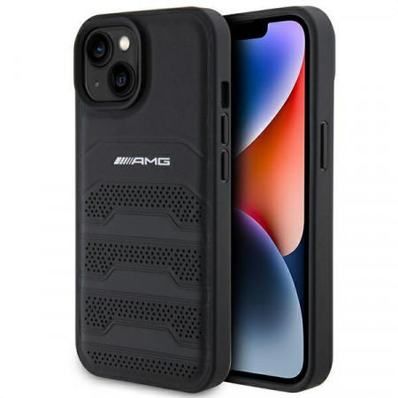 Оригинален твърд гръб AMG Leather Debossed Lines - iPhone 15 черен