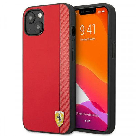 Оригинален твърд гръб FERRARI Track Carbon Stripe FESAXHCP13SRE - iPhone 13 mini червен