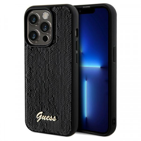 Оригинален твърд гръб GUESS Sequin Script Metal - iPhone 14 Pro черен
