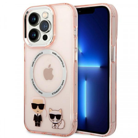 Оригинален твърд гръб KARL LAGERFELD Karl & Choupette Aluminum MagSafe KLHMP14XHKCP - iPhone 14 Pro Max розов
