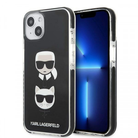 Оригинален твърд гръб KARL LAGERFELD Karl & Choupette Head KLHCP13STPE2TK - iPhone 13 mini черен