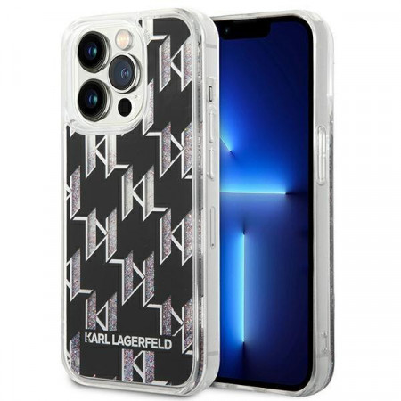 Оригинален твърд гръб KARL LAGERFELD Liquid Glitter Monogram KLHCP14LLMNMK - iPhone 14 Pro черен