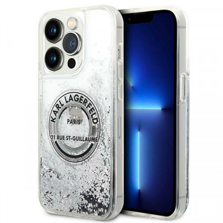 Оригинален твърд гръб KARL LAGERFELD Liquid Glitter RSG KLHCP14XLCRSGRS - iPhone 14 Pro Max сребрист