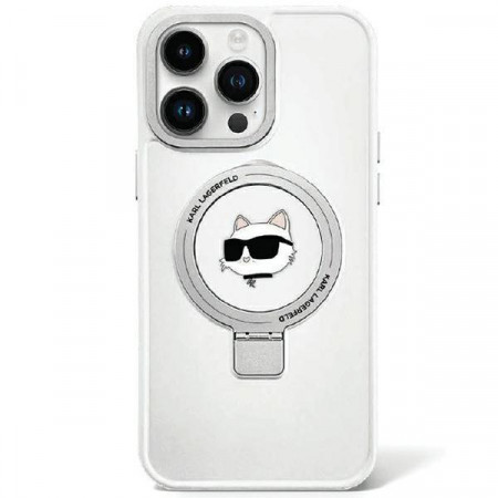 Оригинален твърд гръб KARL LAGERFELD Ring Stand Choupette Head MagSafe KLHMP15MHMRSCHH - iPhone 15 Plus бял