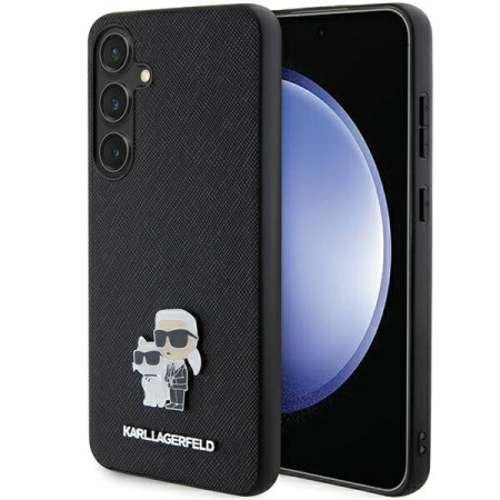 Оригинален твърд гръб KARL LAGERFELD Saffiano Karl & Choupette Metal Pin KLHCS24MPSAKCMPK - Samsung Galaxy S24+ S926 hardcase черен