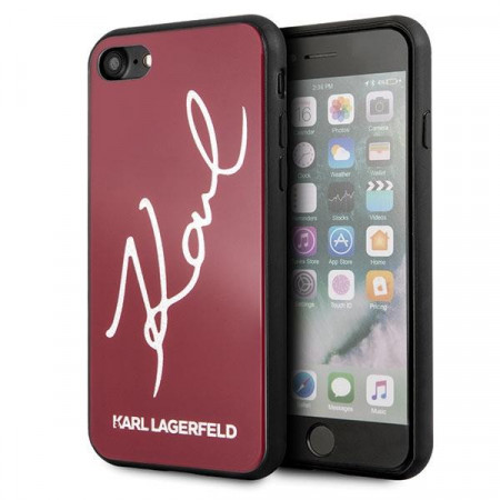 Оригинален твърд гръб KARL LAGERFELD Signature Glitter KLHCI8DLKSRE - iPhone 7 / 8 червен