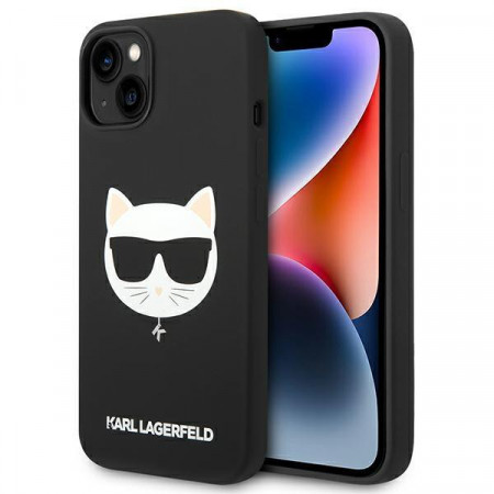 Оригинален твърд гръб KARL LAGERFELD Silicone Choupette Head KLHMP14MSLCHBK MagSafe - iPhone 14 Plus черен