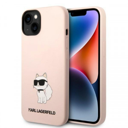 Оригинален твърд гръб KARL LAGERFELD Silicone Choupette KLHCP14MSNCHBCP - iPhone 14 Plus розов