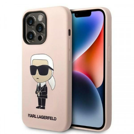 Оригинален твърд гръб KARL LAGERFELD Silicone Ikonik KLHCP14LSNIKBCP - iPhone 14 Pro розов