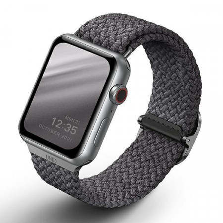 Плетена каишка UNIQ Aspen - Apple Watch 40mm SE / 40mm Series 6 / 40mm Series 5 / 40mm Series 4 / 38mm Series 3 / 38mm Series 2 / 38mm (1st gen) цвят гранит