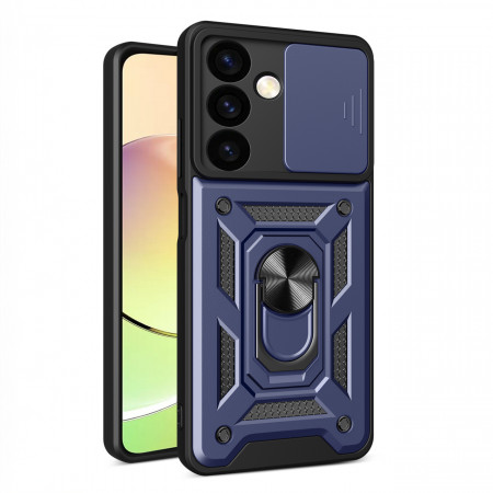 Подсилен гръб Hybrid Armor Camshield с подвижно покритие за камерата и стойка - Samsung Galaxy S24+ син