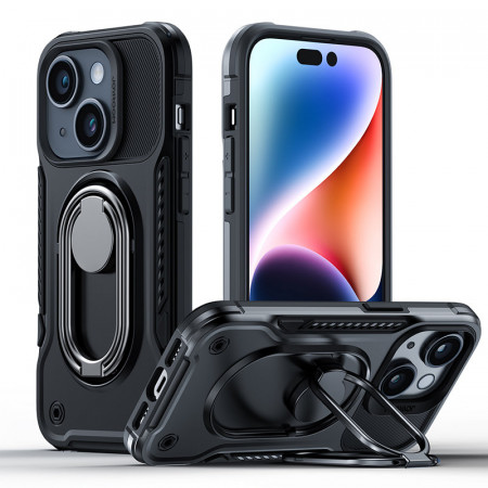 Подсилен гръб JOYROOM Dual Hinge с ринг стойка - iPhone 14 Plus черен