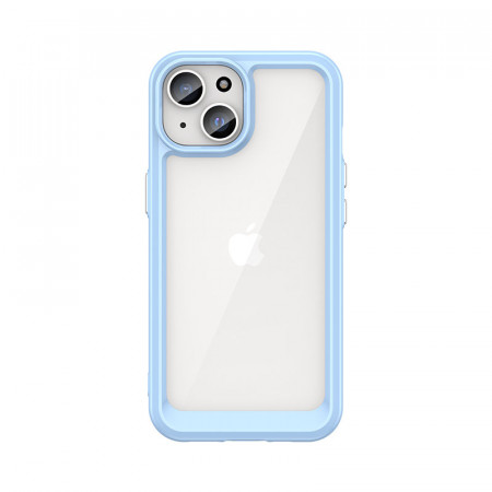 Прозрачен гръб с гел рамка Outer Space - iPhone 15 син