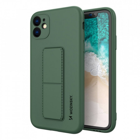 Силиконов гръб със стойка WOZINSKY Kickstand - iPhone 12 Pro Max тъмнозелен
