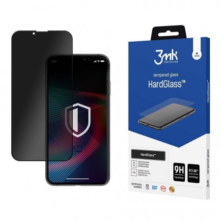 Стъклен протектор с пълно покритие и филтър за поверителност 3mk Hard Glass Max Privacy - iPhone 13 / 13 Pro / 14 с черна рамка